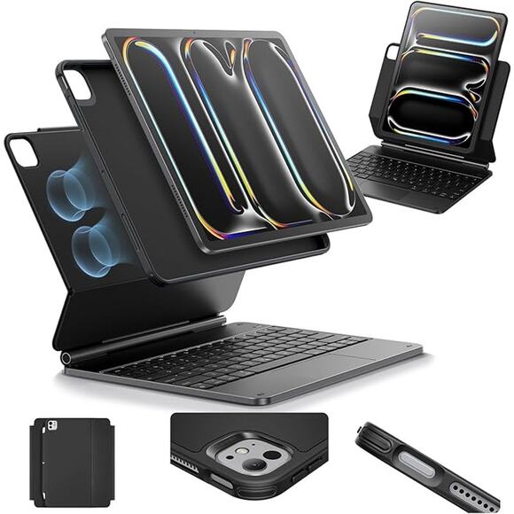 Black iPad Pro 11" Easy-Set Magnetic Stand Case with Keyboard M5/M4 2025/2024 - Picture 1 of 15